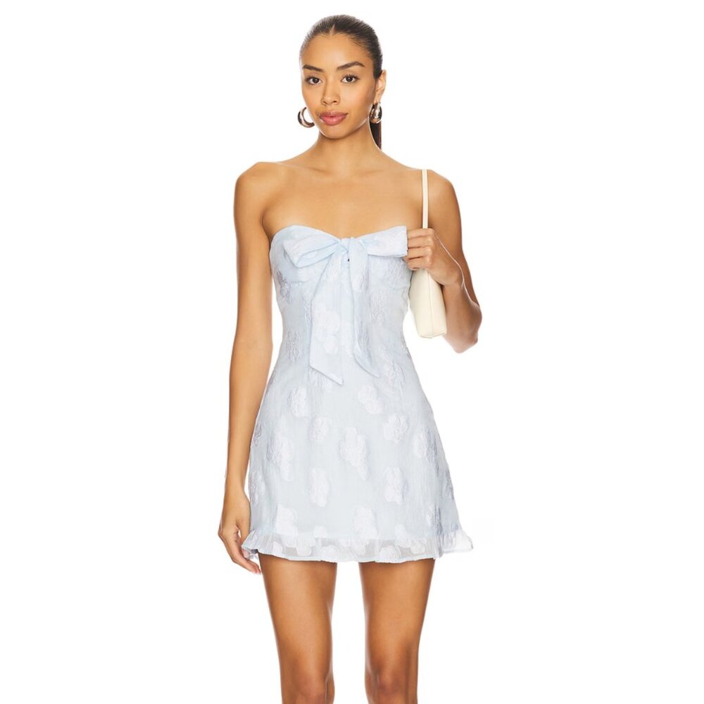 NEW MORE TO COME Heylee Mini Dress in Blue Floral Light Strapless Medium M
